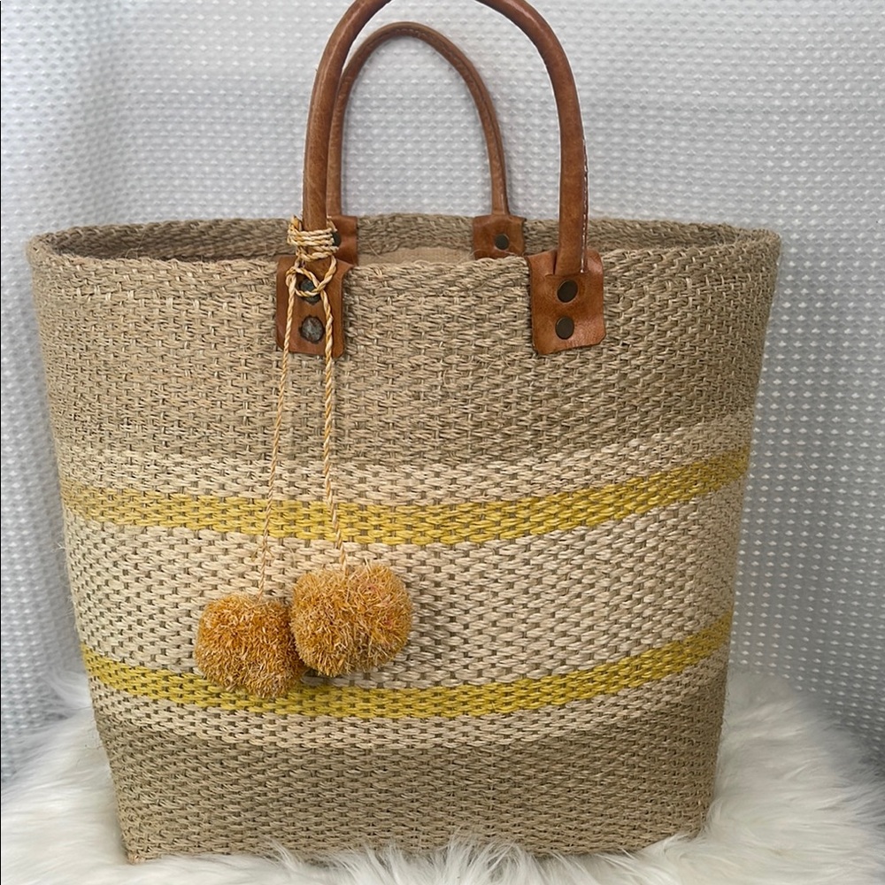 Mar Y Sol Cyprus Basket Tote Handwoven Raffia & Sisal Straw Market Beach Home - Picture 2 of 11